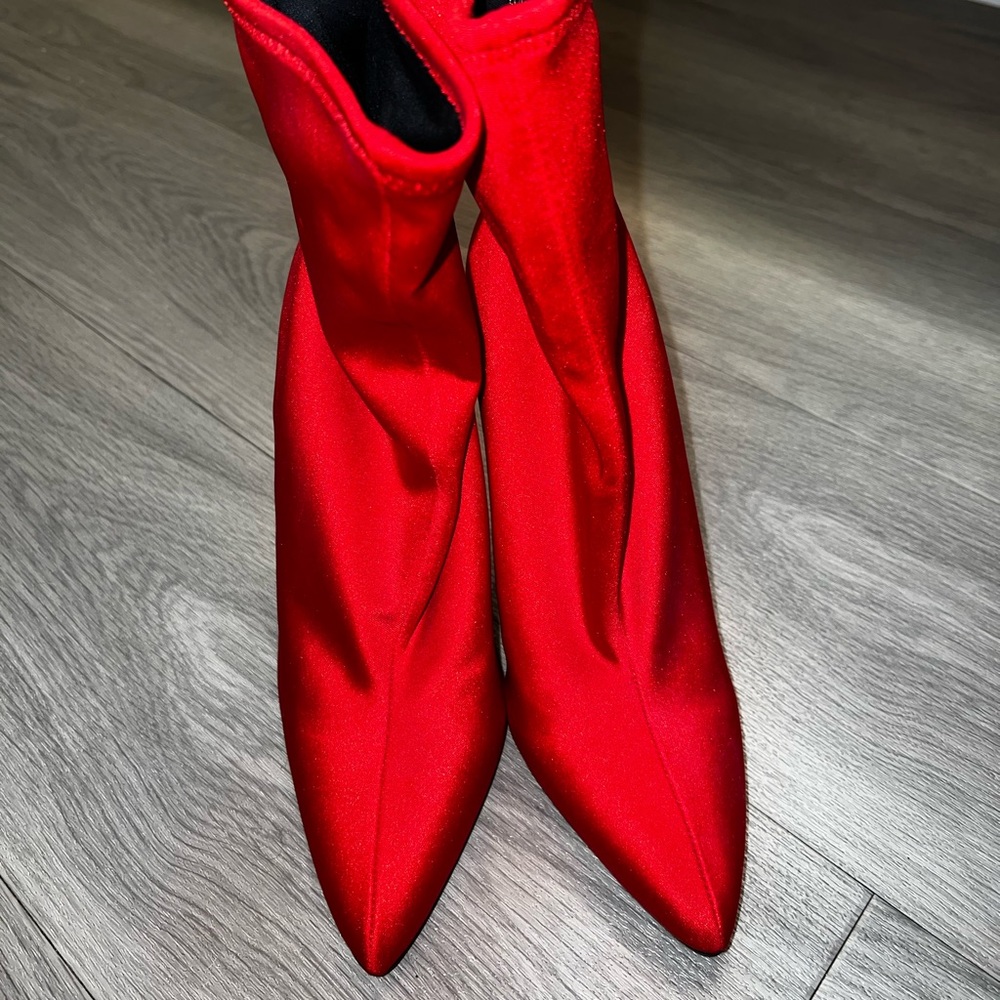 Steve Madden Red Sock Boots - Size 8.5; never worn; 3inch heel